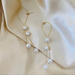 💙 Pearl Strings Earrings Sterling Silver
